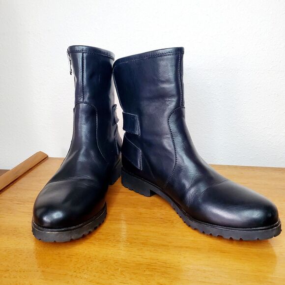 Charles David Black Leather Combat Moto Buckle Boot Biker Italy Womens SZ 6.5 - Picture 9 of 9